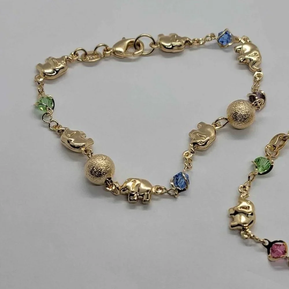 Brand New 5- 6 Elephants with 4 -5 colors gems 2 beaded Bracelet - Picture 2 of 5